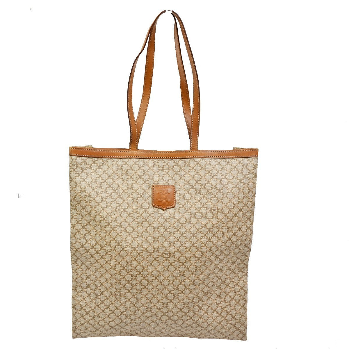 CELINE Logo Macadam Pattern Shoulder Tote Bag PVC Leather Beige GHW 60TA081