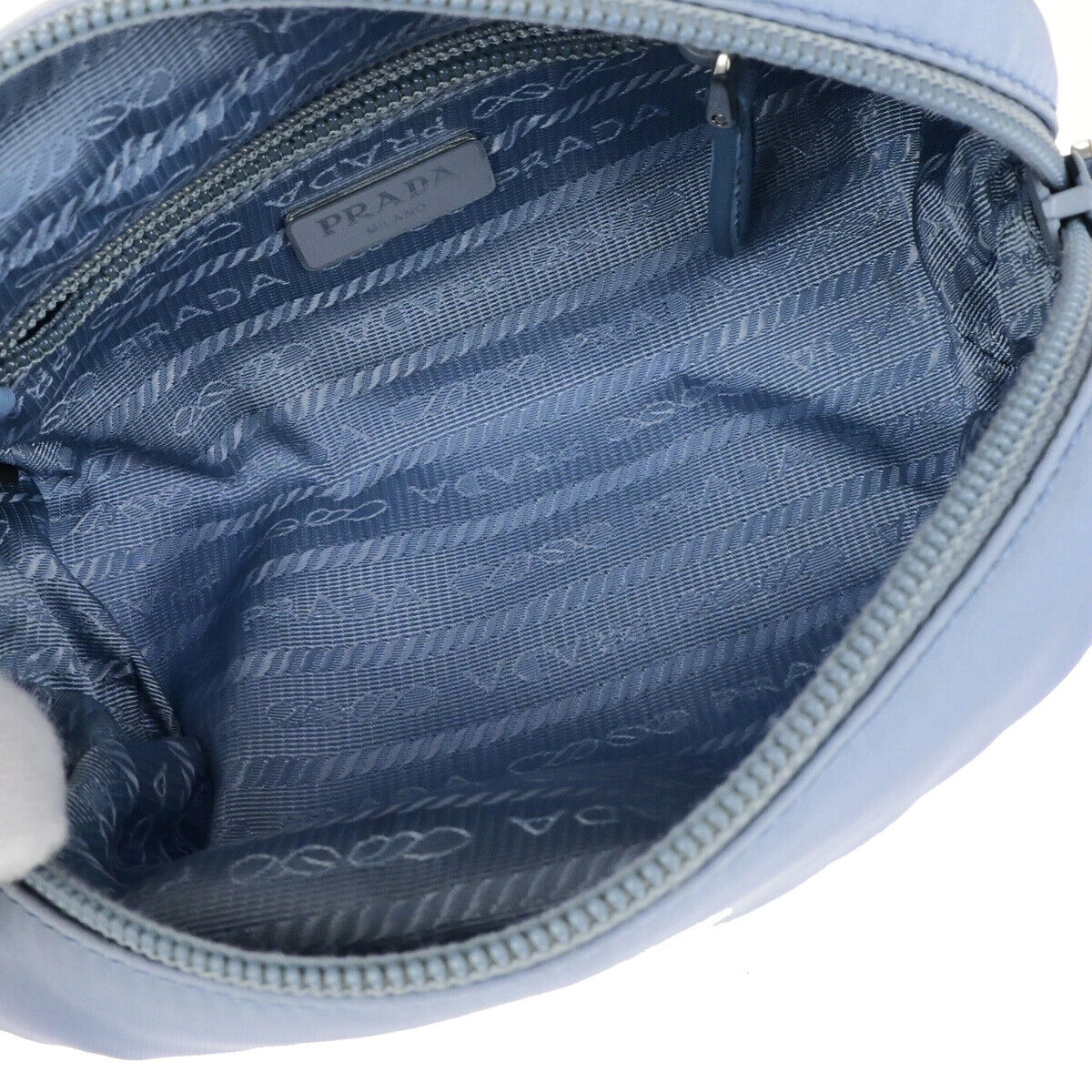 PRADA Logo Tessuto Cosmetic Mini Pouch Nylon Leather Blue SHW Italy 66YG675