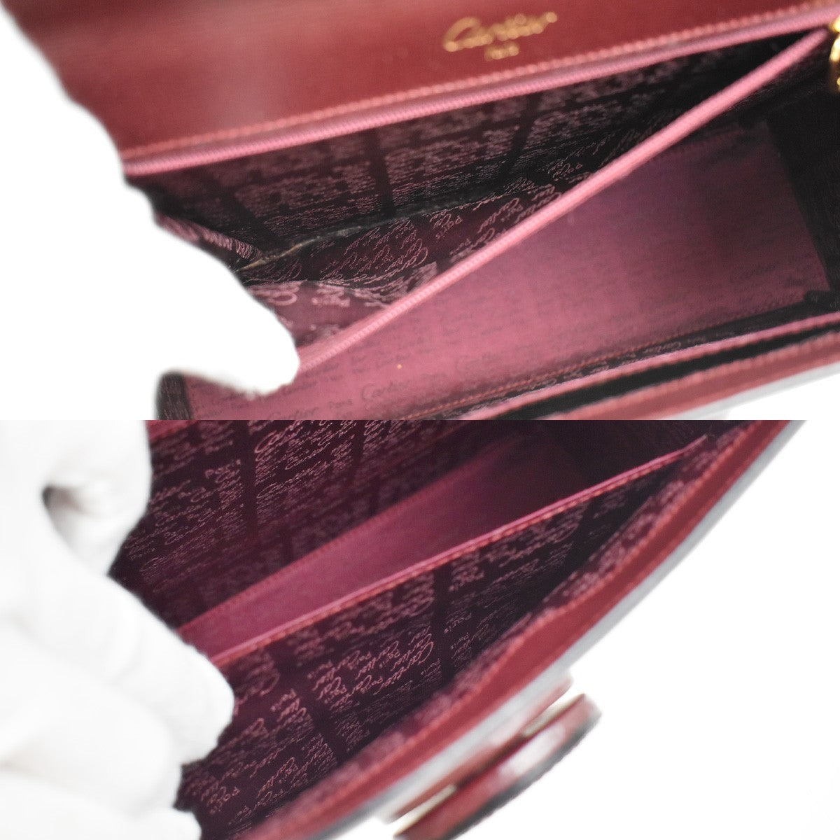 CARTIER 2C Logos Hand Bag Leather Red Gold-Plated Made In Spain 78KB311