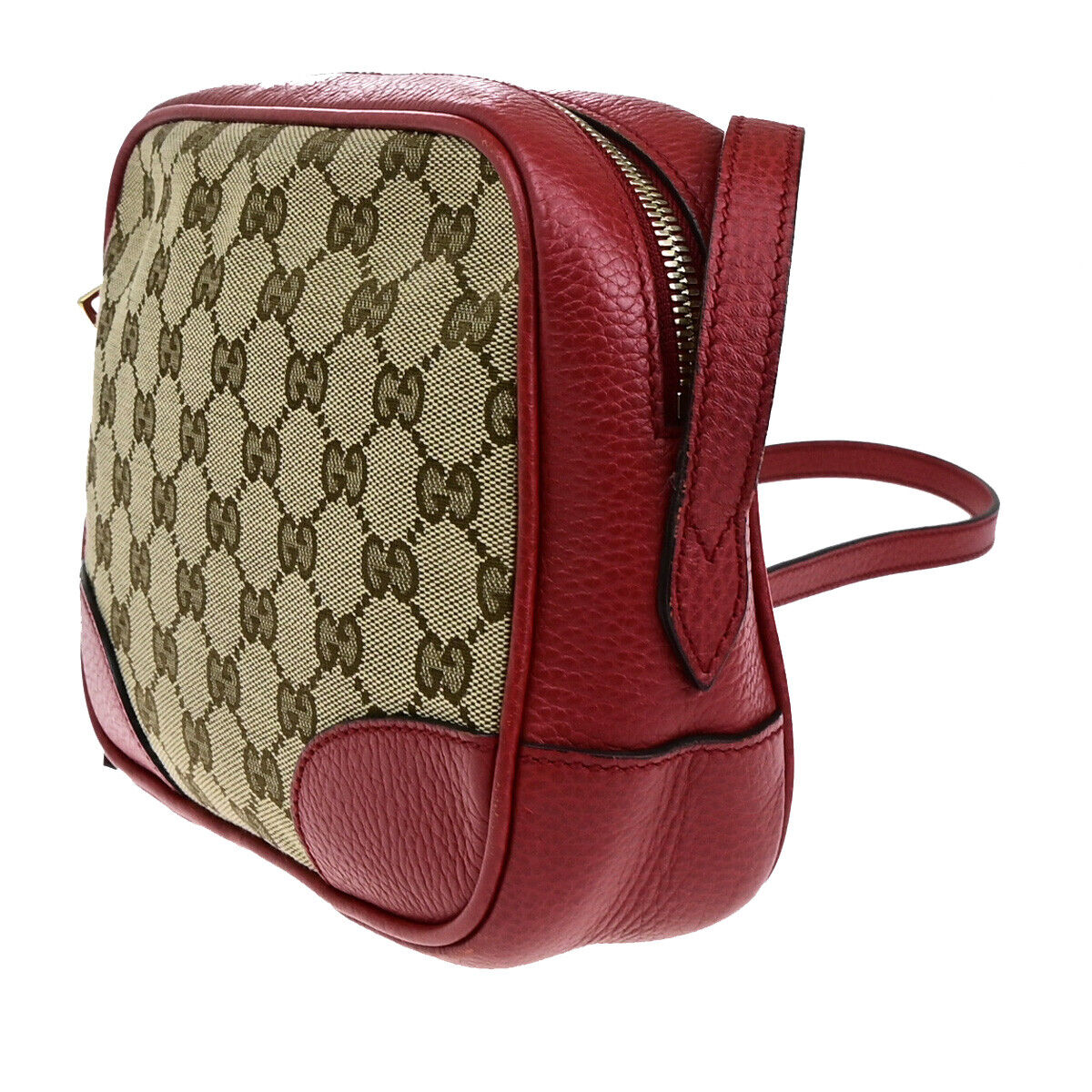 GUCCI GG Pattern Crossbody Shoulder Bag Canvas Leather Brown Red GHW 97RK010