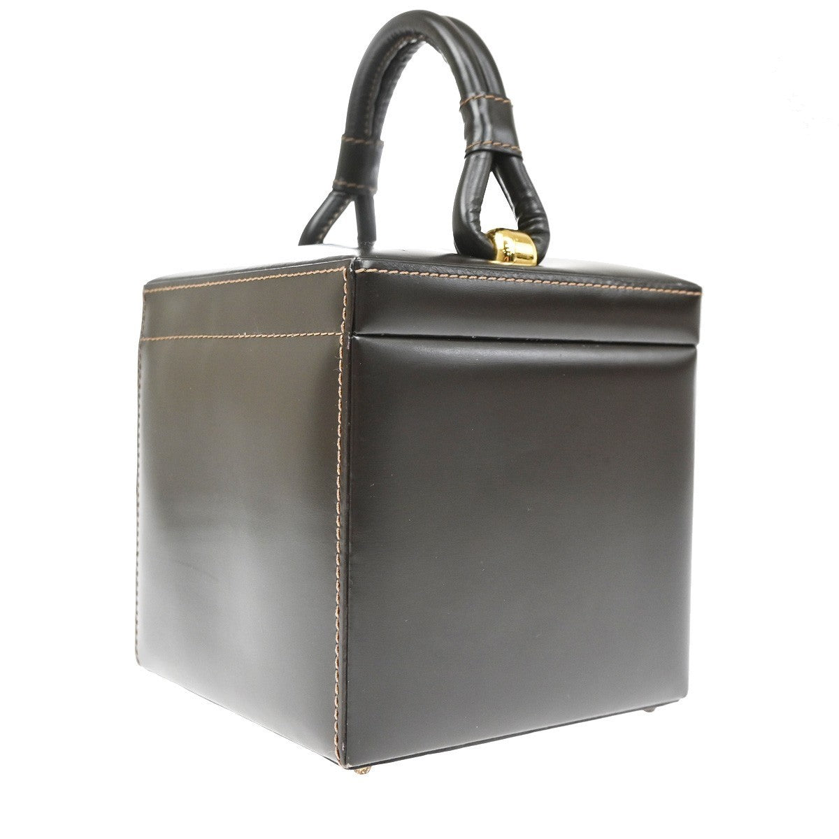 LOEWE Logo Square vanity Handbag Leather GHW Brown Spain 96TA699