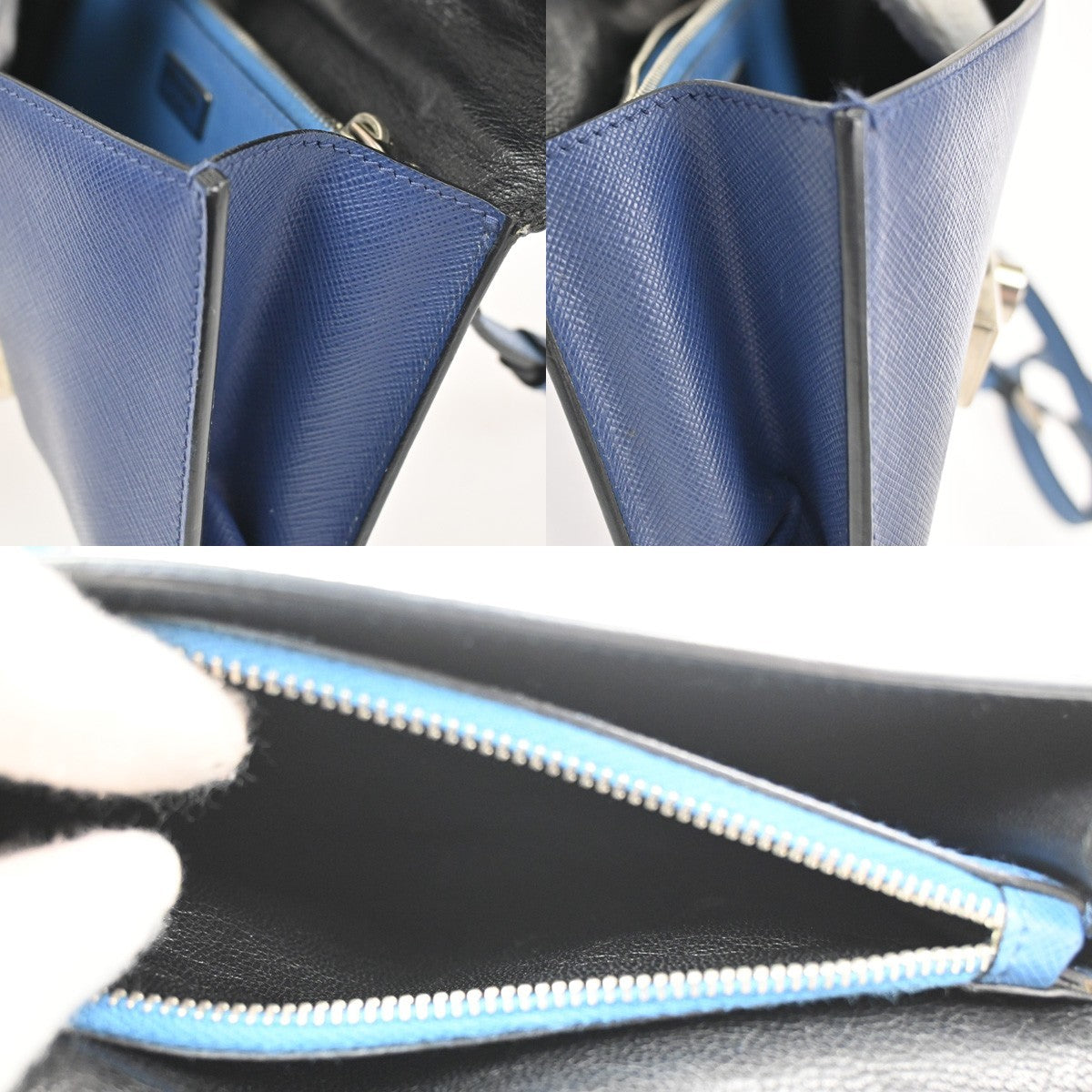 PRADA Logo Lux Sound Small Shoulder Bag Saffiano Leather Blue SHW 86TA668