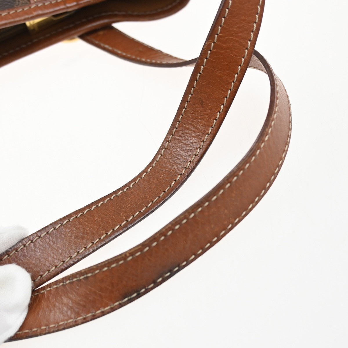 CELINE Logo Macadam Pattern Shoulder Bag PVC Leather Brown Italy Gold 04FC142