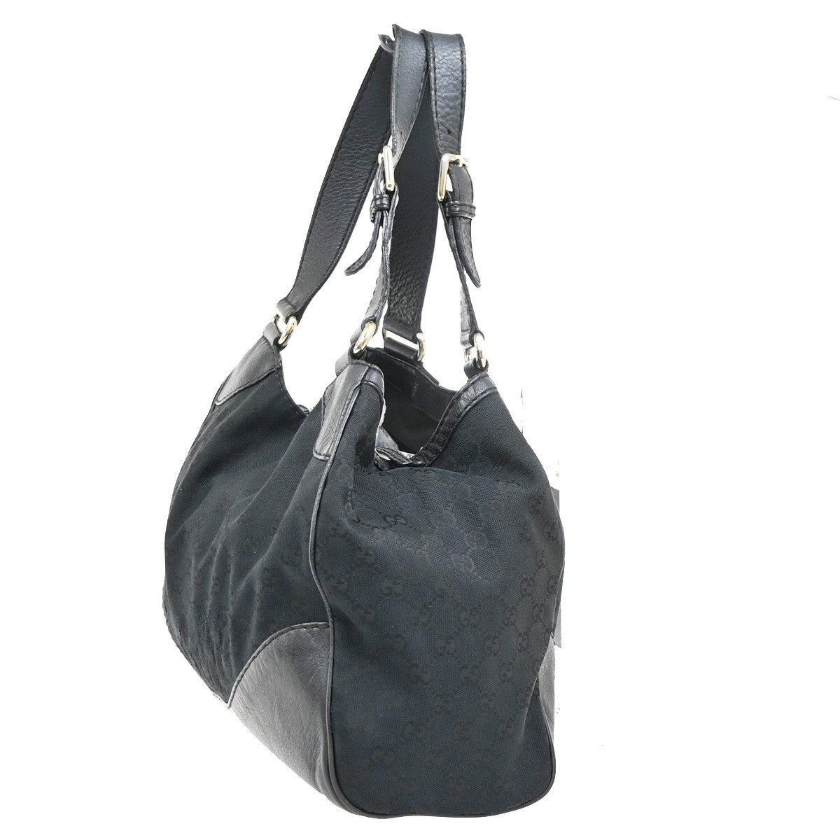 GUCCI Logo GG Pattern Shoulder Tote Bag Canvas Leather Black GHW Italy 34YH906