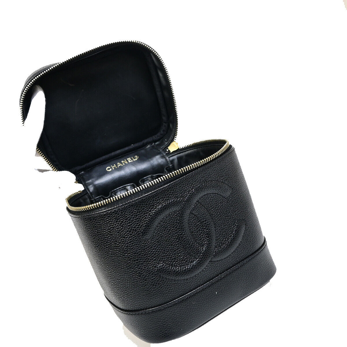 CHANEL CC Logo Vanity Hand Bag Caviar Skin Leather Black GHW France 59RJ911