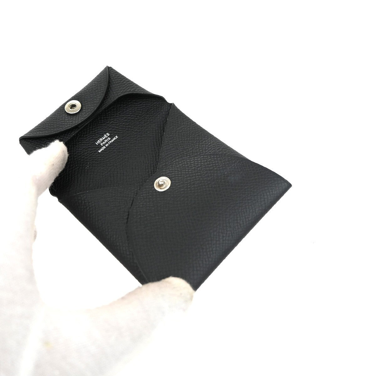 HERMES Logo Bastia Campact Wallet Coin Case Veau Epsom Leather Black 79LC621