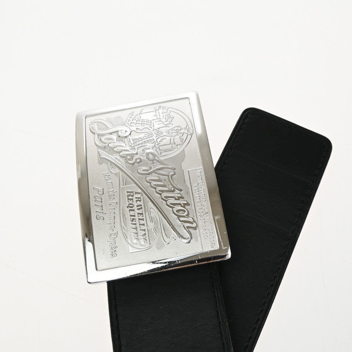 LOUIS VUITTON Logo Ceinture Jeans Belt Leather Black Silver Spain M6812 36KB399