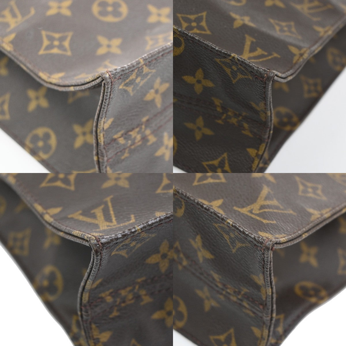LOUIS VUITTON Logo Sac Plat Hand Tote Bag Monogram Leather Brown M51140 37CA671