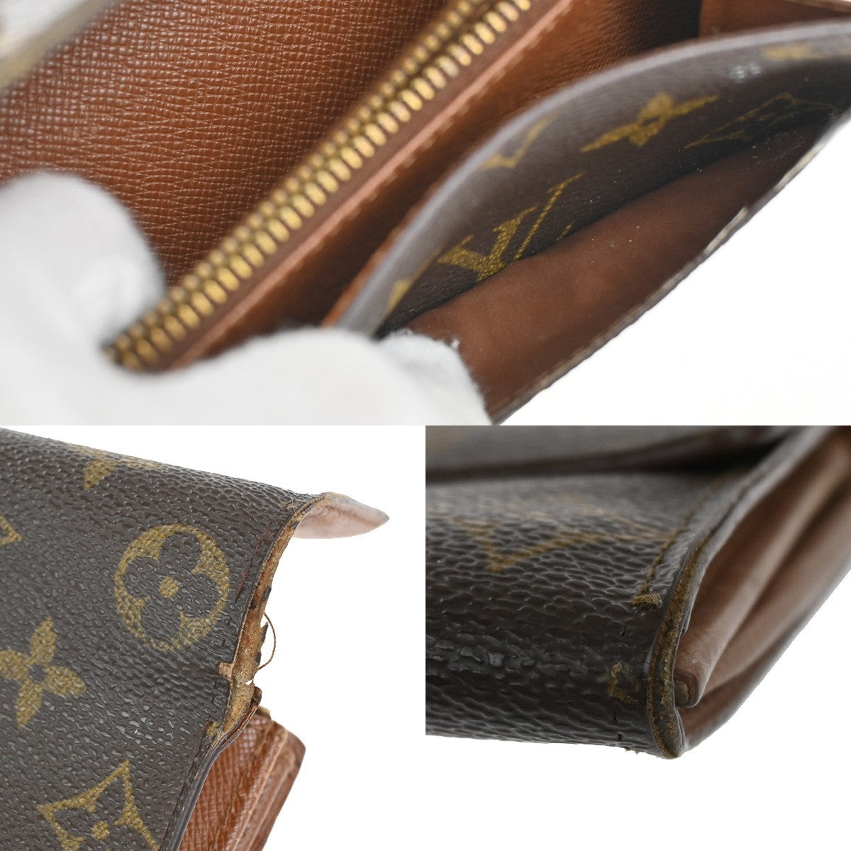 LOUIS VUITTON 3 Set Bifold Trifold Wallet Purse Monogram Leather Brown 04KB648