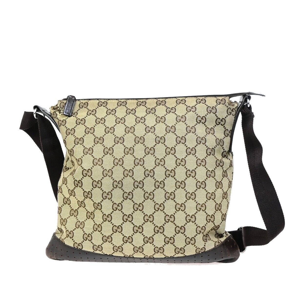 GUCCI Logo GG Pattern Shoulder Bag Canvas Leather Brown Gold Italy 67FA740