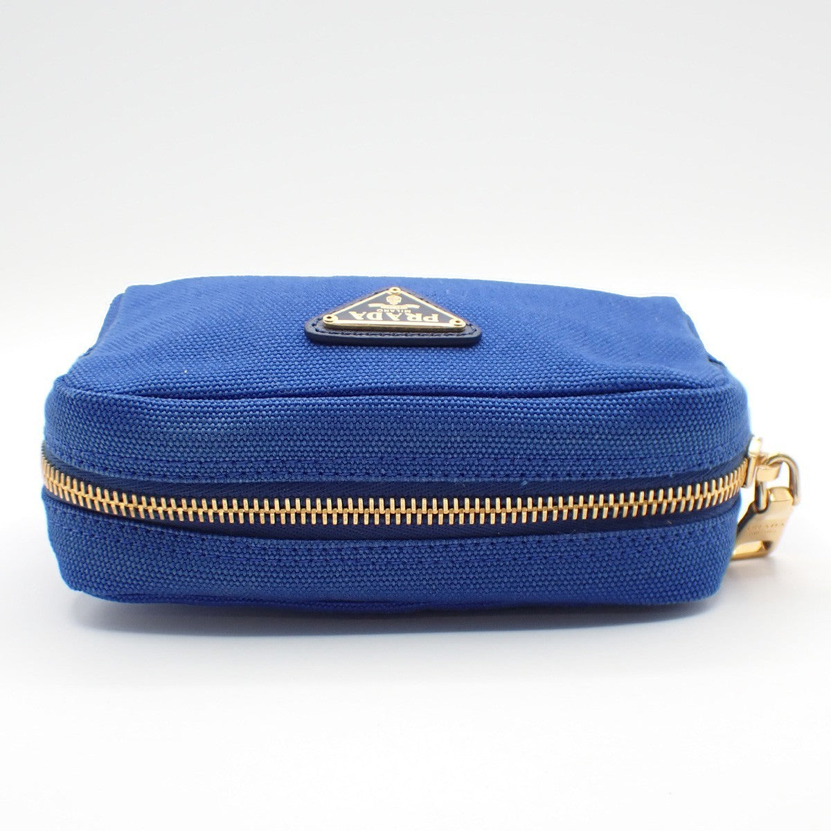 PRADA LOGO Mini Pouch Bag Canvas Blue Gold Italy 63AA135