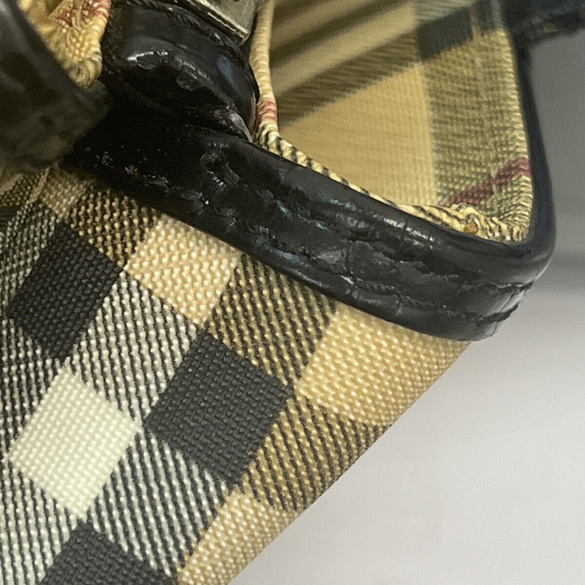 BURBERRY Logo Hand Shoulder Bag Nova Check Leather Black Beige SHW Italy 69SJ215