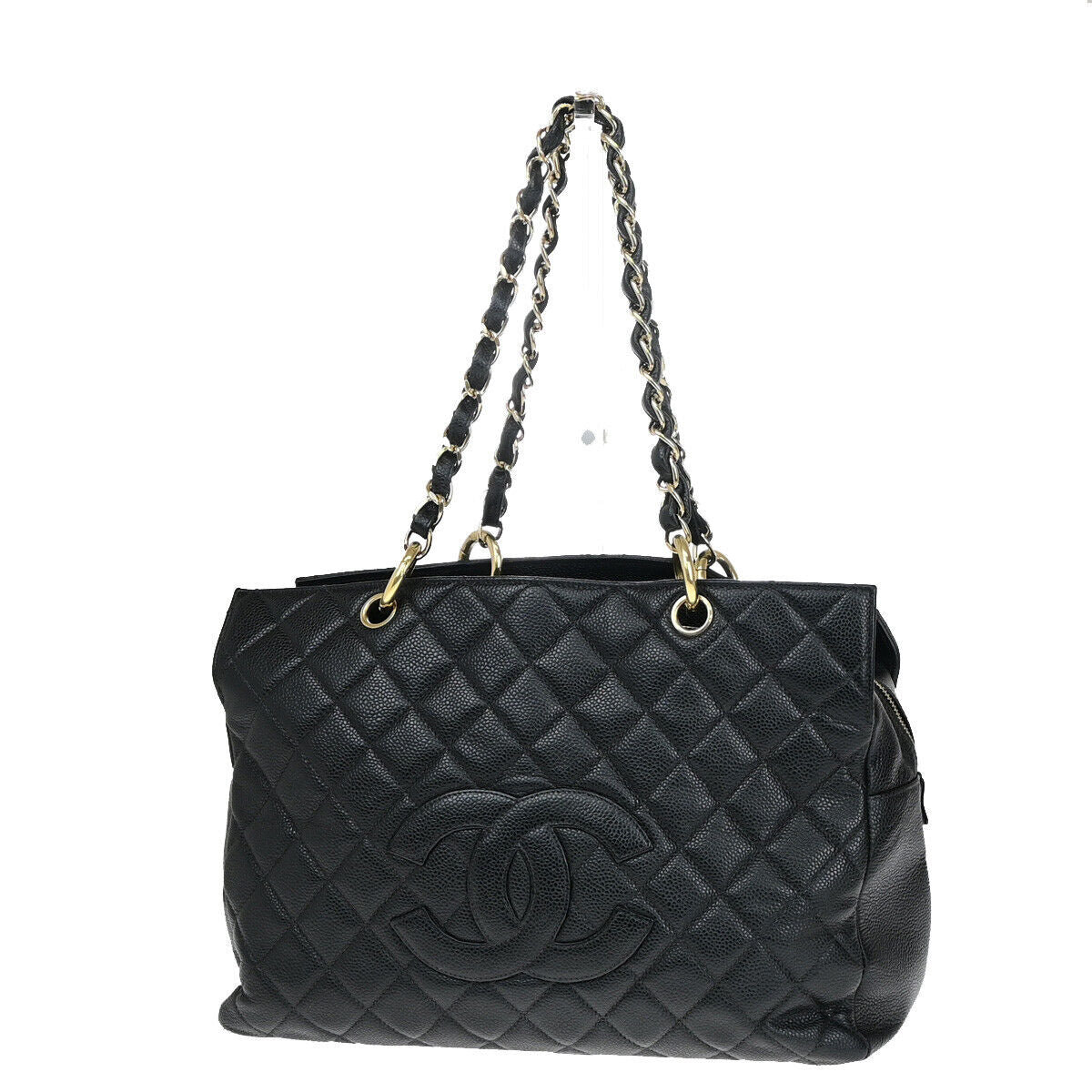 CHANEL CC Matelasse Chain Shoulder Bag Caviar Skin Leather Black GHW 307RJ936