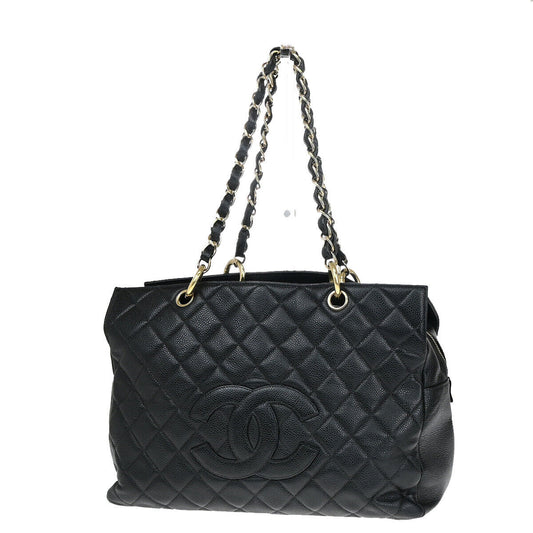 CHANEL CC Matelasse Chain Shoulder Bag Caviar Skin Leather Black GHW 307RJ936