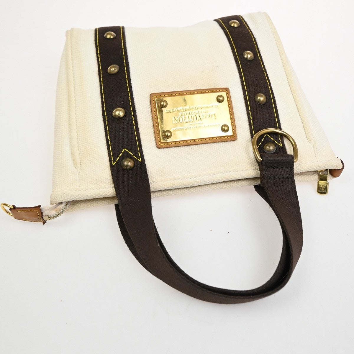 LOUIS VUITTON Cabas PM Hand Bag Antigua Canvas Leather White M40039 39TA578