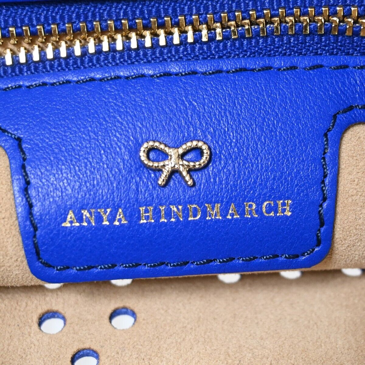 ANYA HINDMARCH Logo Smiley Wink Fringe Clutch Hand Bag Leather Blue 36HB218