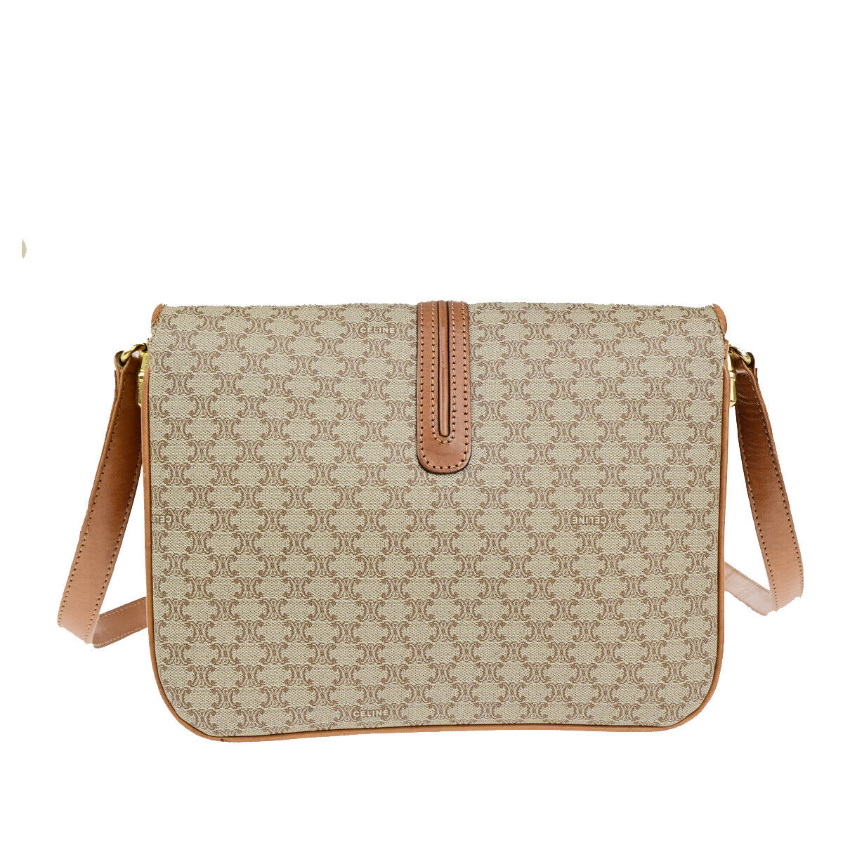 CELINE Logo Macadam Pattern Shoulder Bag PVC Leather Brown GHW Italy 36YG547