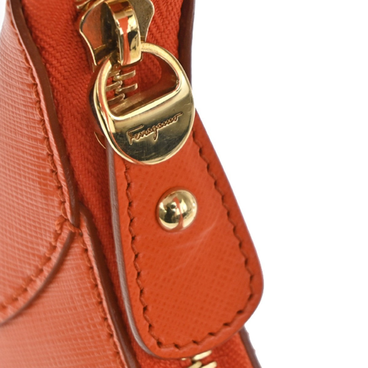 SALVATORE FERRAGAMO Gancini Logo Shoulder Bag Leather Orange GHW Italy 72RL709