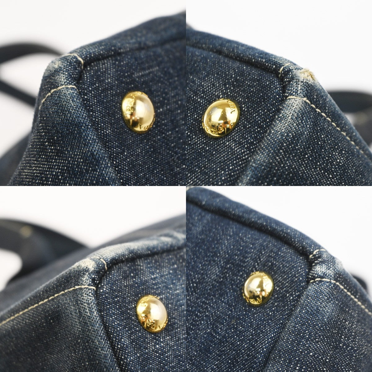 PRADA MILANO Logo Canapa Tote Handbag Denim Canvas Navy Blue GHW 35KC889
