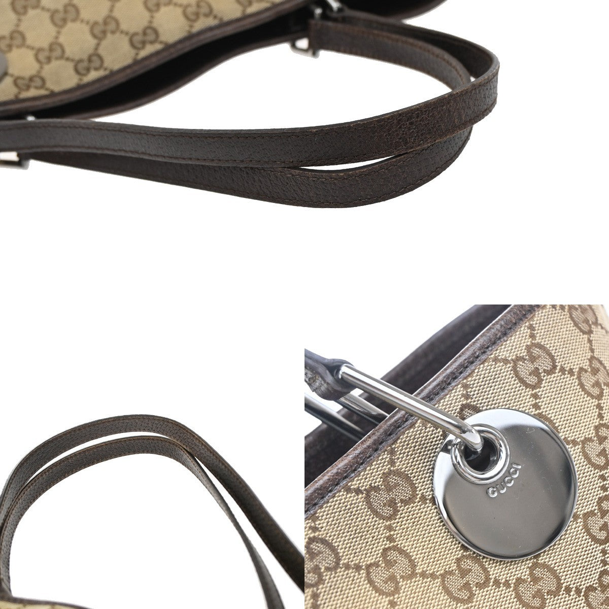 GUCCI Logo GG Pattern Shoulder Bag Canvas Leather Brown Silver Italy 61KB384