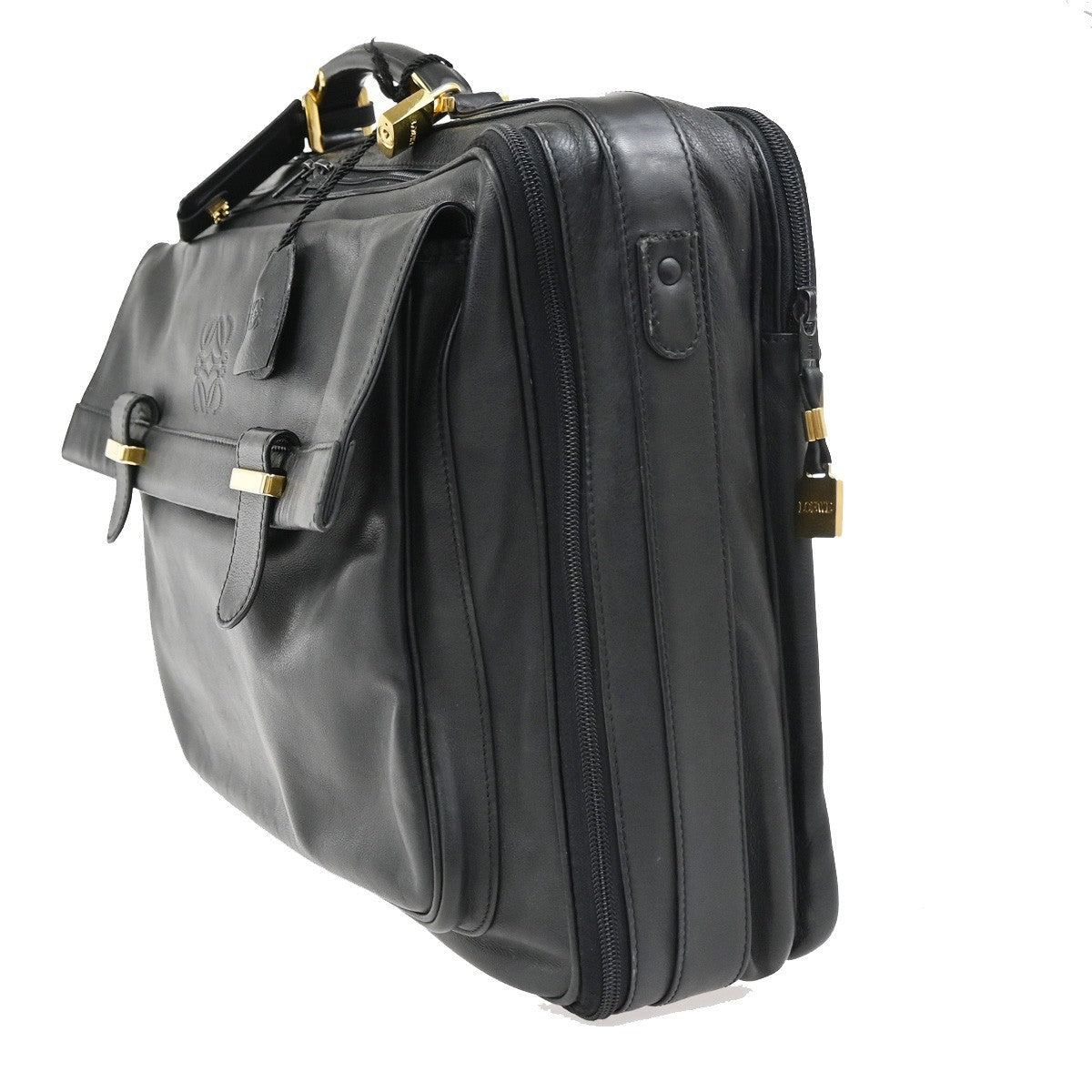 LOEWE Logo Anagram Business Hand Bag Leather Black GHW Spain GHW 67TA649