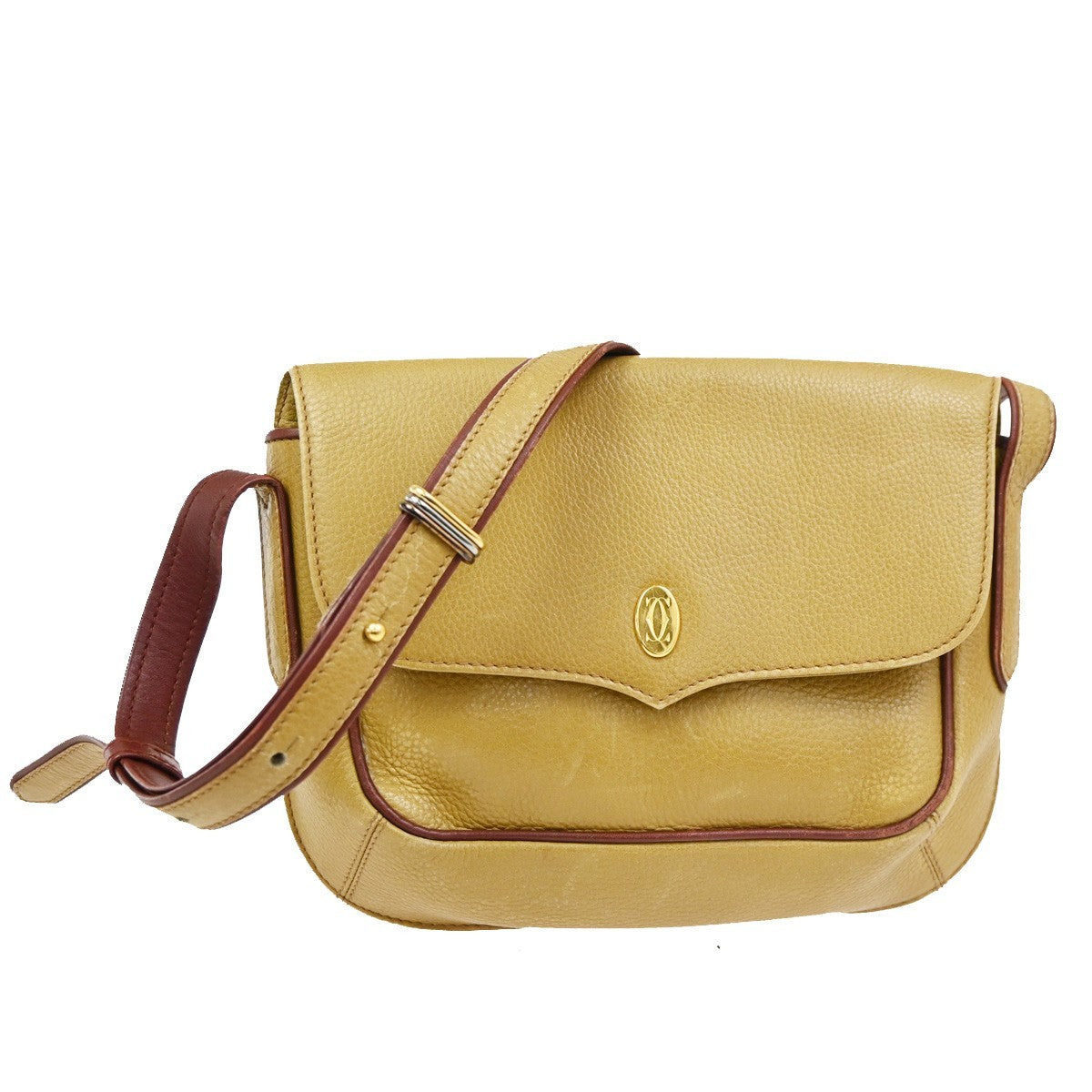 MUST DE CARTIER 2C Logo Bicolor Shoulder Bag Leather Yellow Red 61TA698