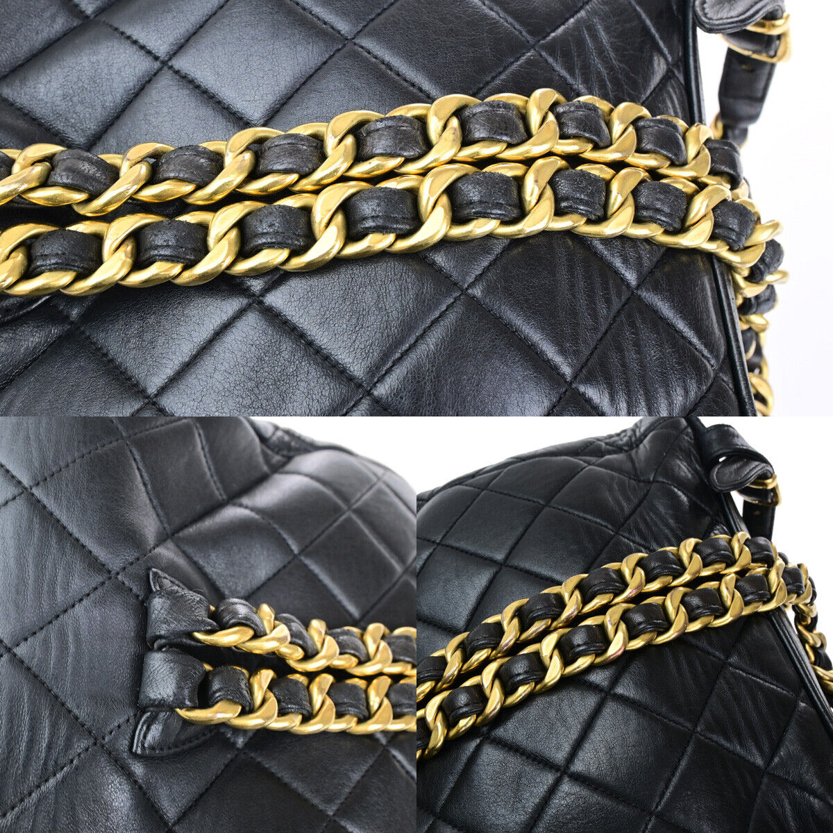 CHANEL CC Logo Matelasse Chain Backpack Bag Leather Black GHW Vintage 889RK563