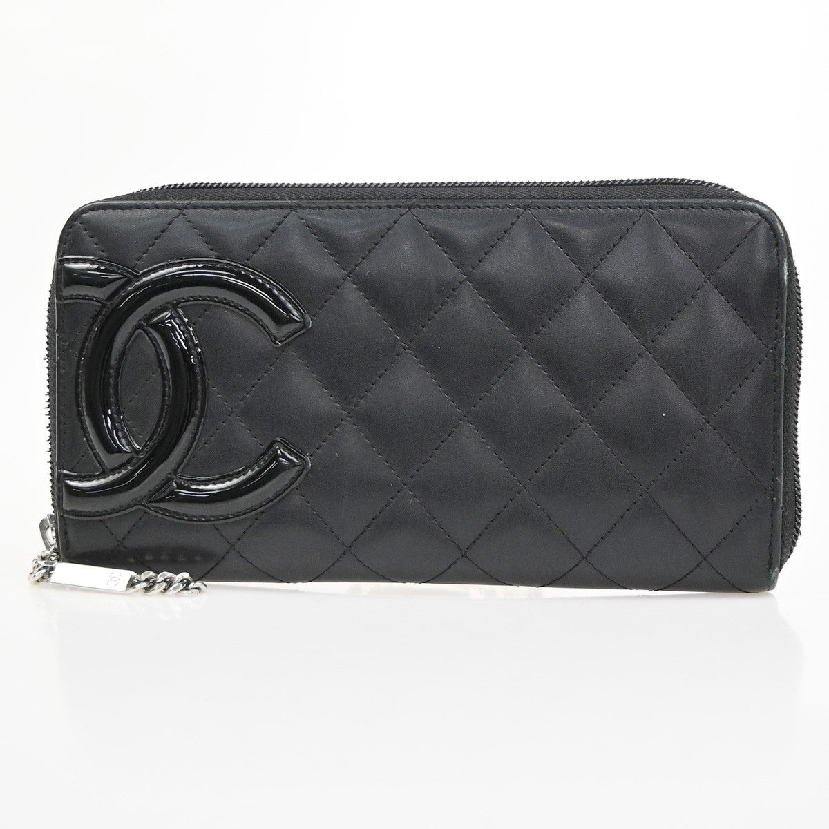 CHANEL CC Cambon Line Zip Around Long Wallet Patent Leather Black Spain 79MA496