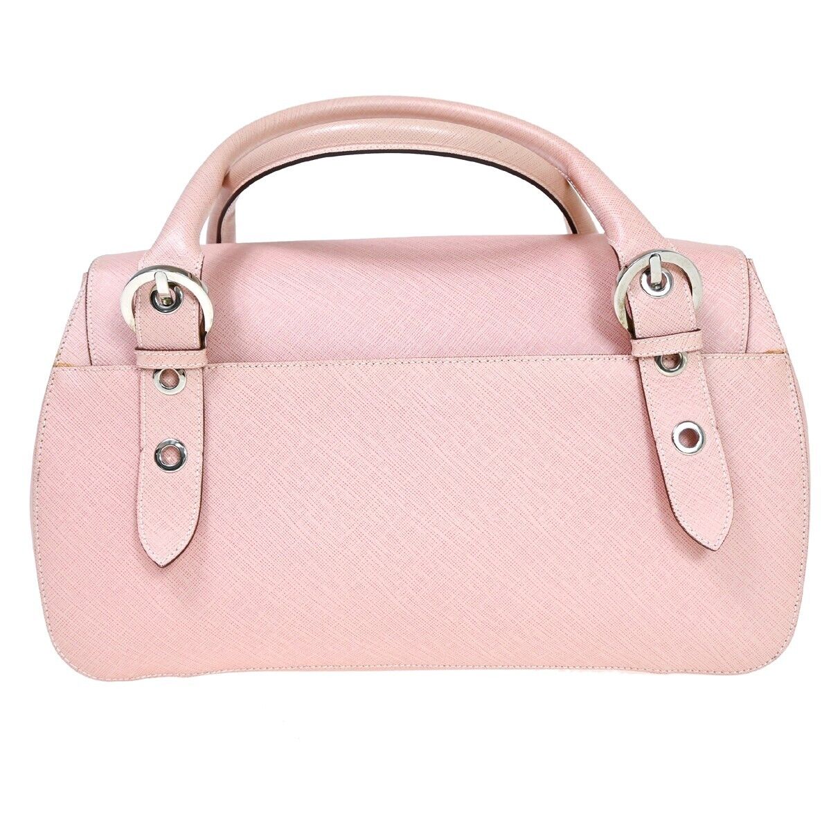 SALVATORE FERRAGAMO Gancini Hand Bag Leather Pink Silver Made in Italy 62HB105