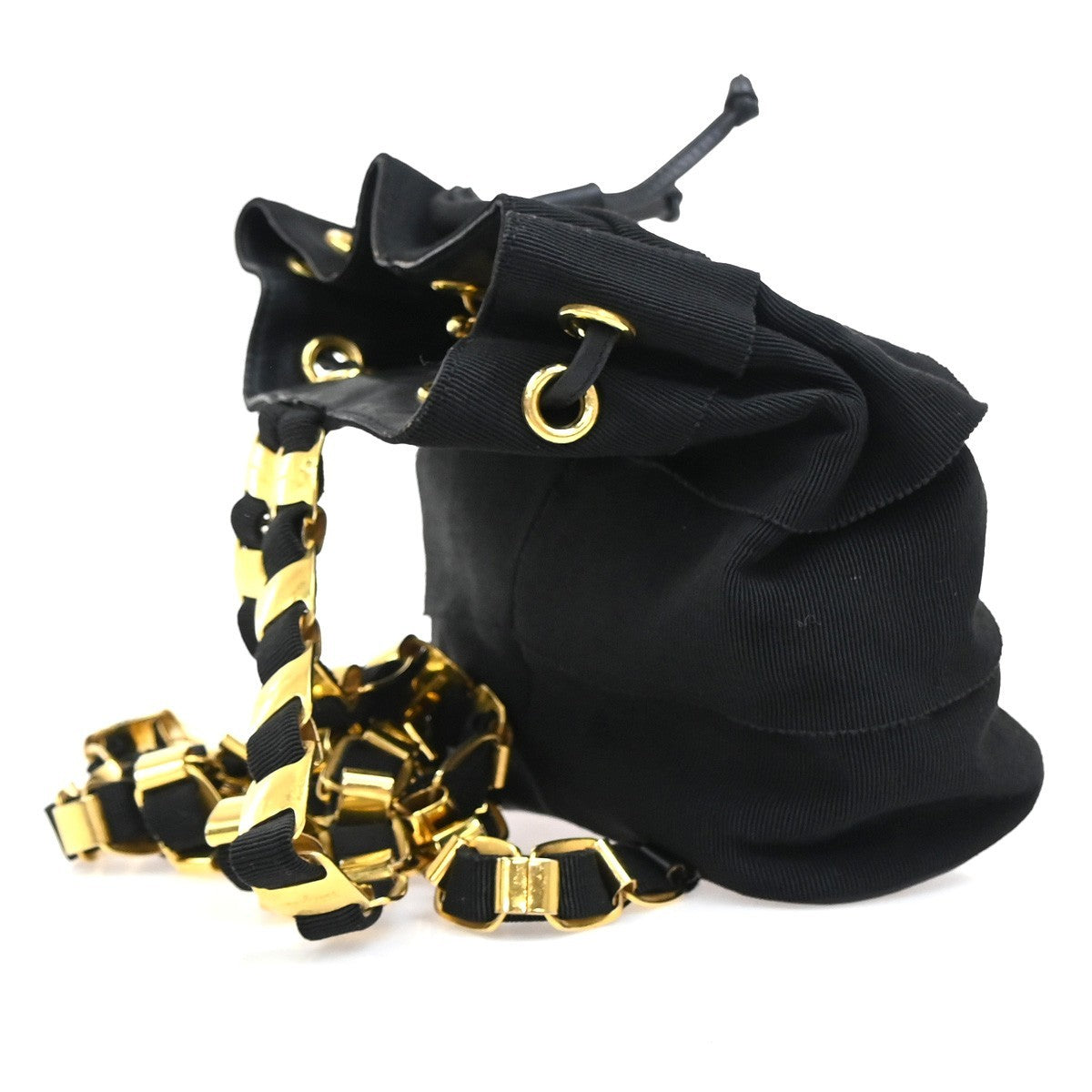 SALVATORE FERRAGAMO Vara Chain Backpack Bag Canvas Leather Black GHW 68EG222