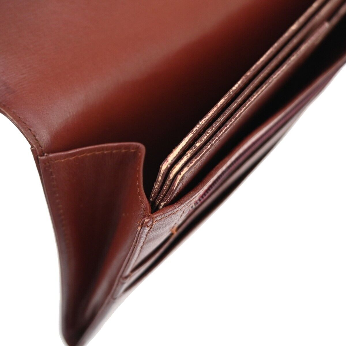 MUST DE CARTIER 2C Logo Wallet Clutch Hand Bag Leather Bordeaux Gold 09EA094