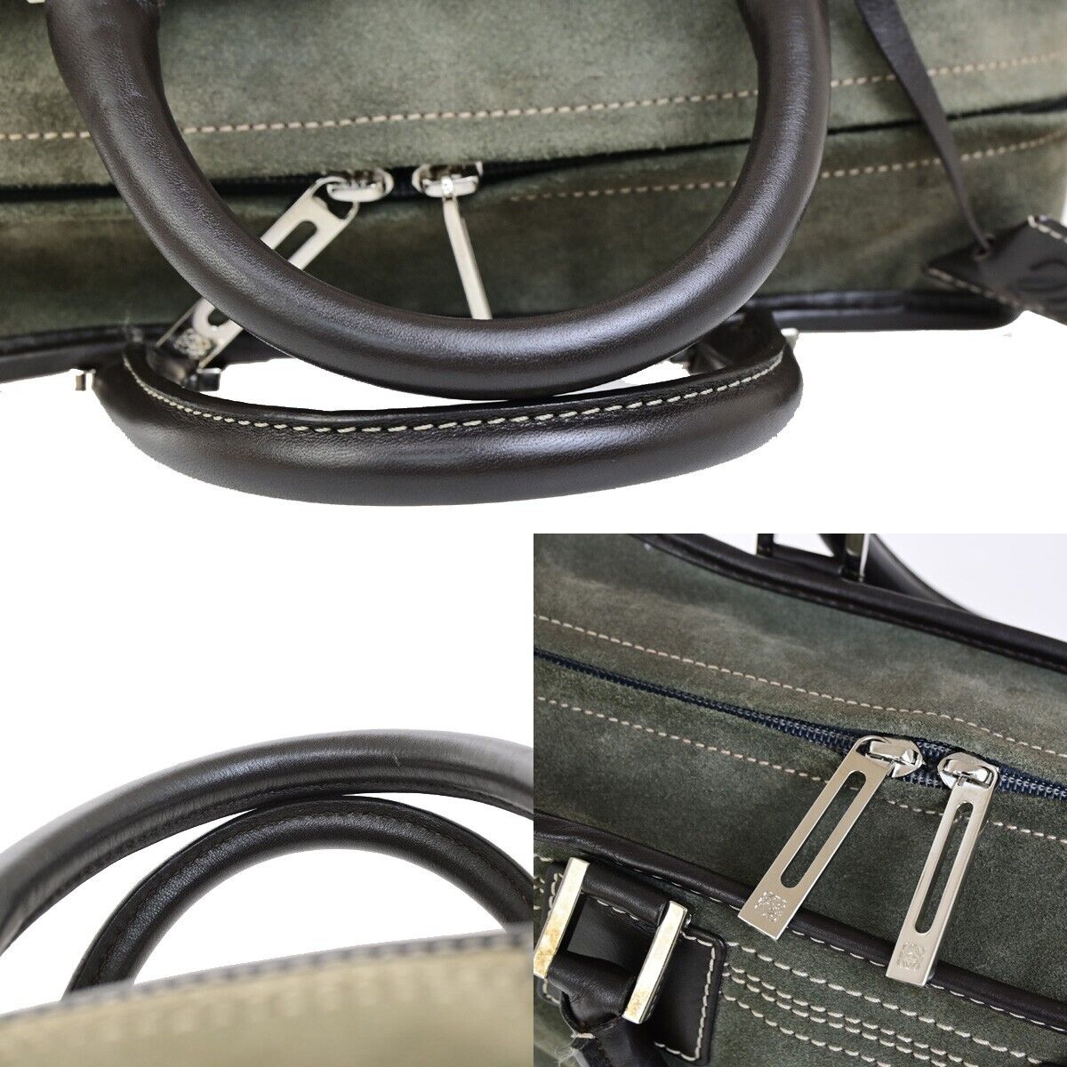 LOEWE Logo Anagram Amazona 28 Hand Bag Suede Leather Green Brown Spain 87FB191