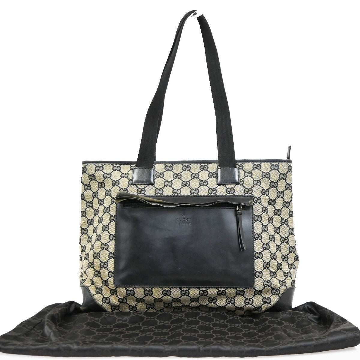 GUCCI Logo GG Pattern Shoulder Hand Bag Canvas Leather Bk Beige Italy 02CA997