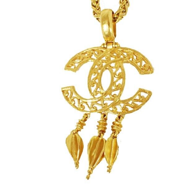 CHANEL CC Logo Chain Long Pendant Necklace 95A Gold Accessory Vinatge 636RJ024