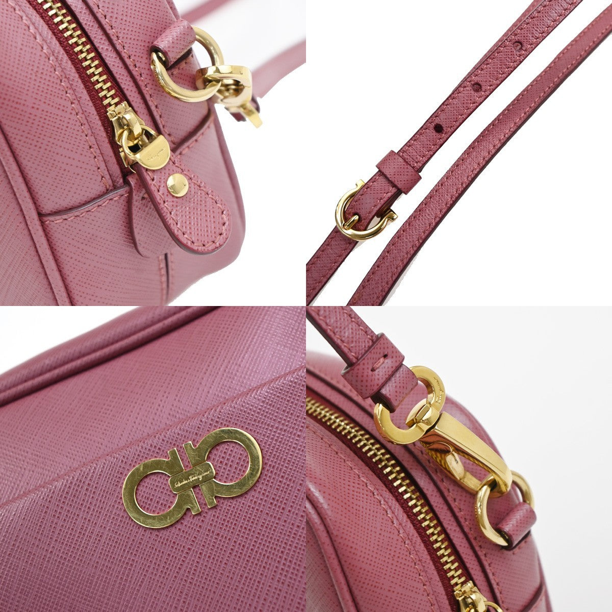 SALVATORE FERRAGAMO Logo Gancini Mini Shoulder Bag Leather Pink GHW 31EG216