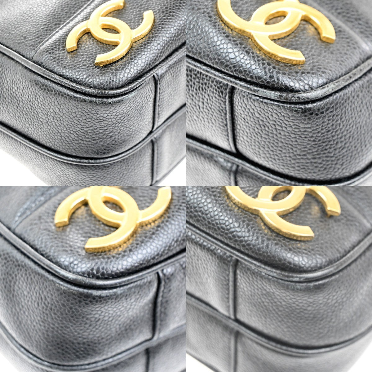 CHANEL Logo Shoulder Hand Bag Grained Calfskin Leather Black GHW Italy 373RL789