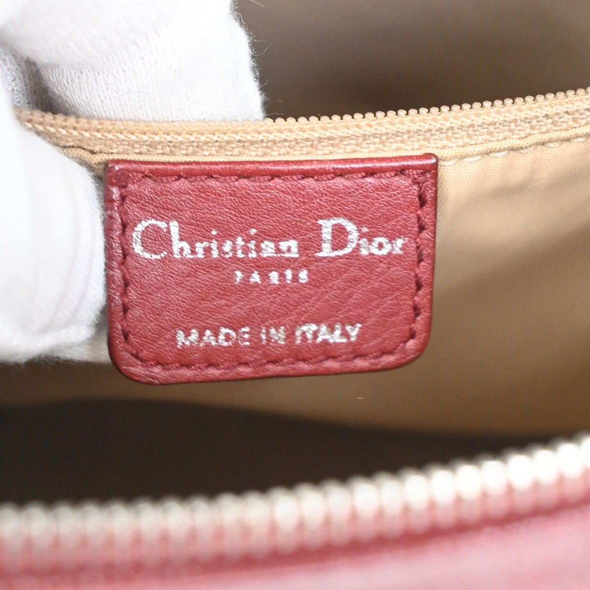 CHRISTIAN DIOR Logo Trotter Shoulder Bag Canvas Leather Red Brown 16TA621