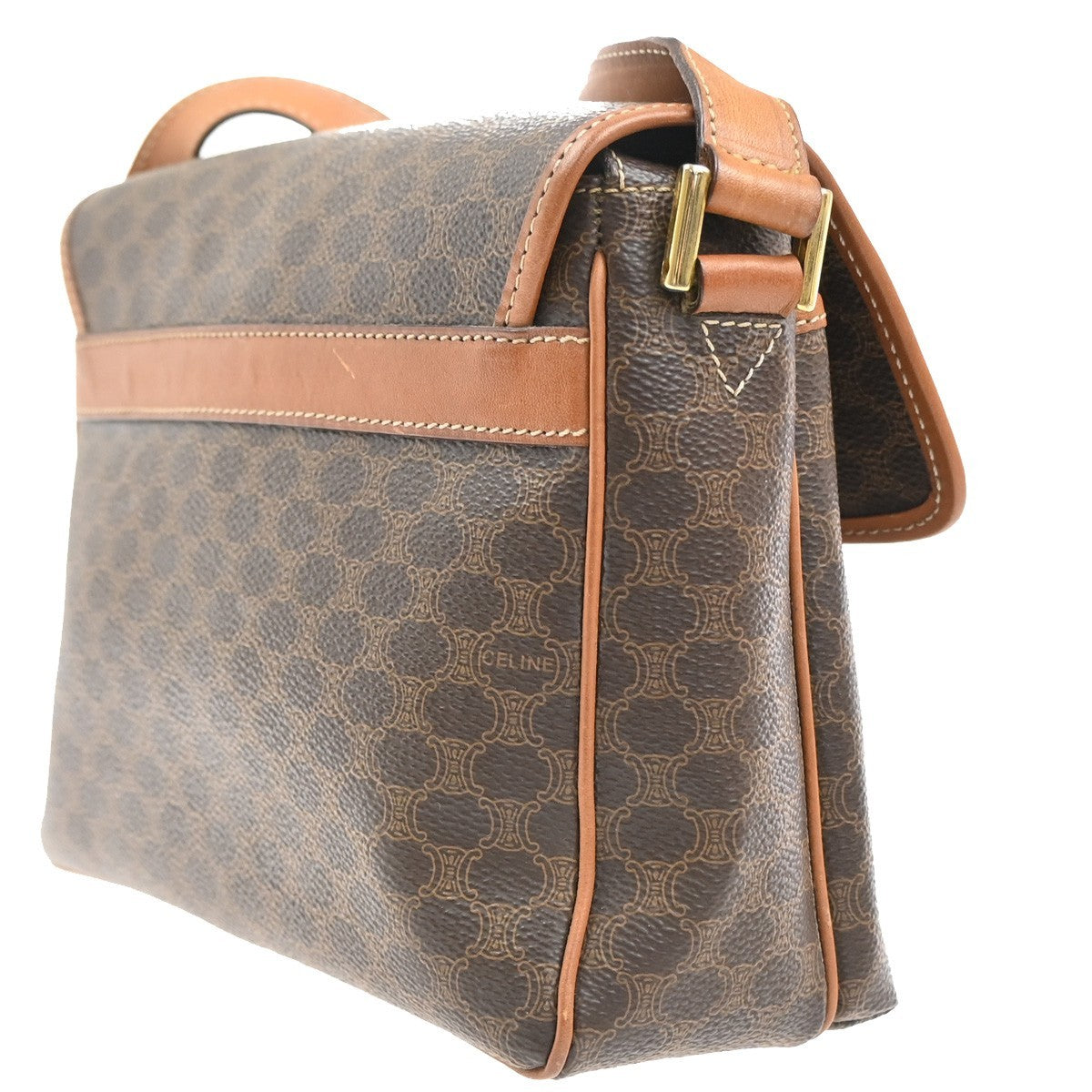 CELINE Logo Macadam Pattern Shoulder Bag PVC Leather Brown GHW Italy 64KC652