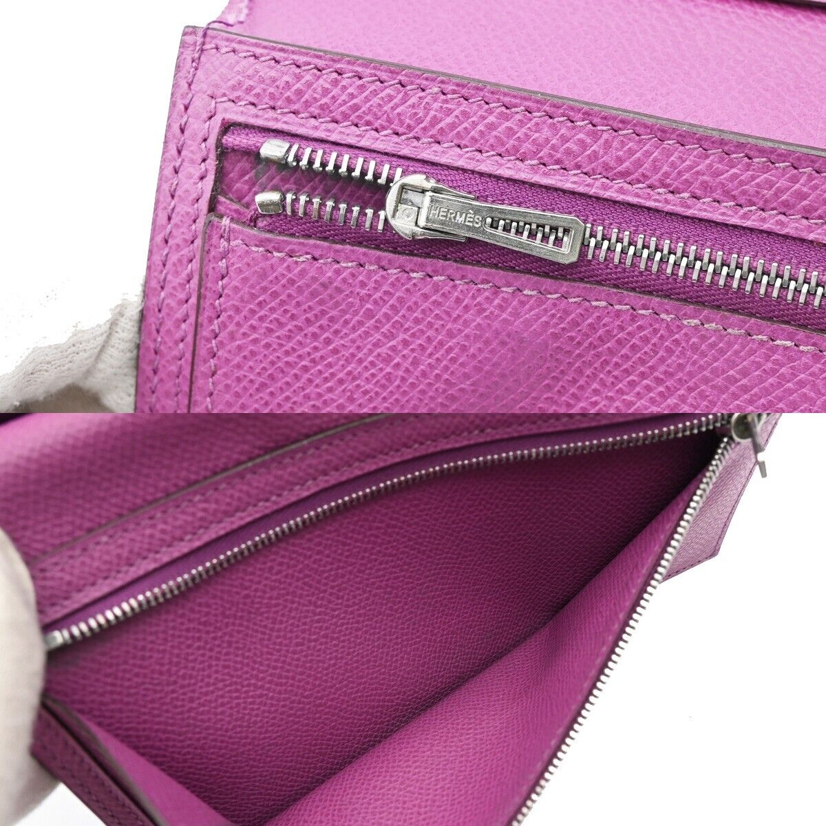 HERMES Logos Bearn Long Bifold Wallet Purse ▢I Veau Epsom Leather Purple 81RJ834