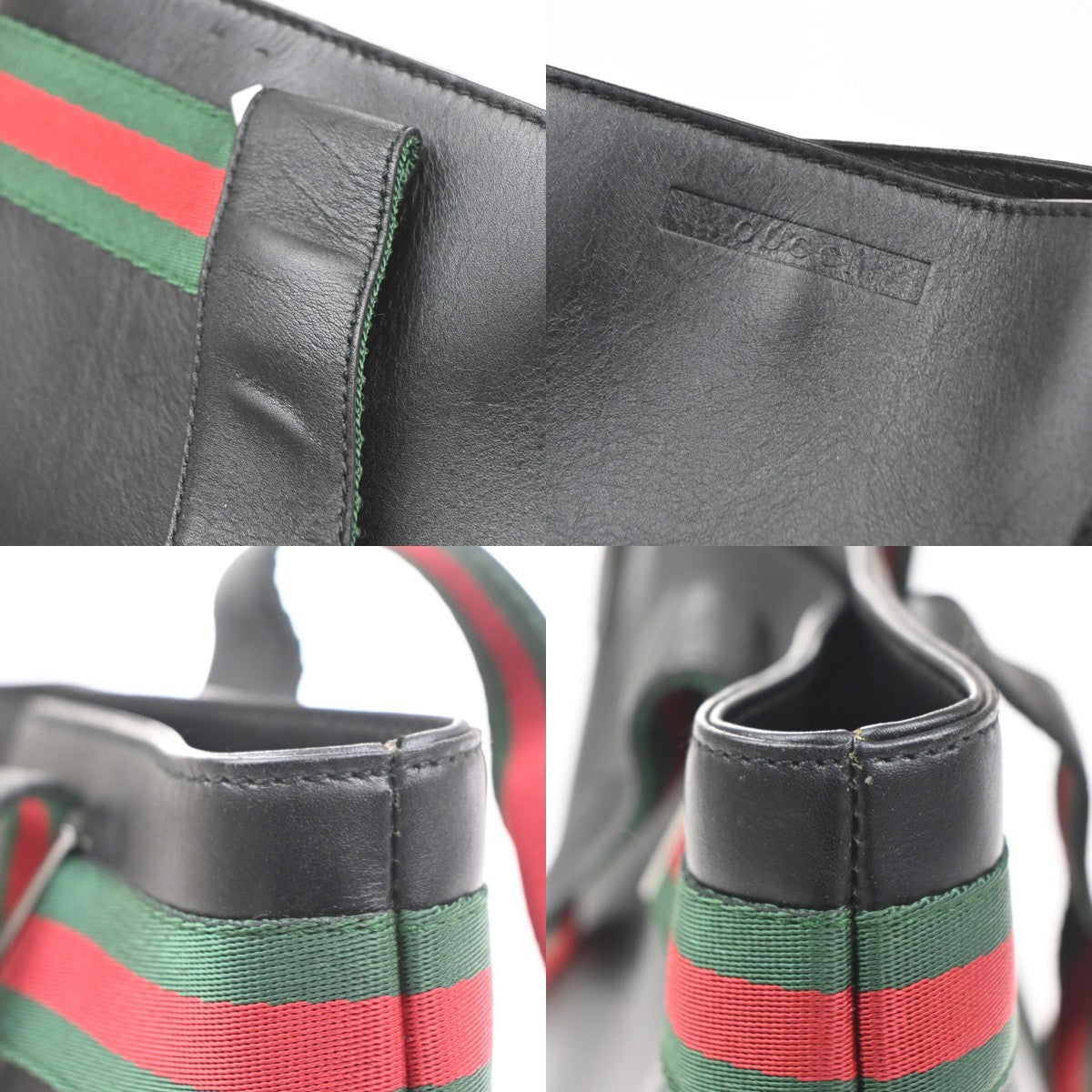 GUCCI Logo Sherry Line Hand Tote Bag Leather Canvas Black SHW Italy 83CA885