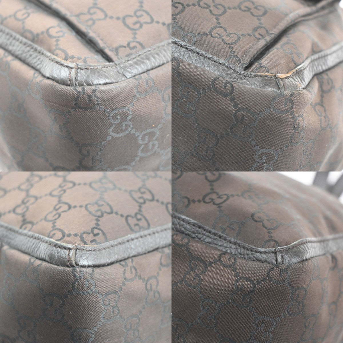 GUCCI Logo GG Shoulder Tote Hand Bag Canvas Leather Brown SHW Italy 80KC595