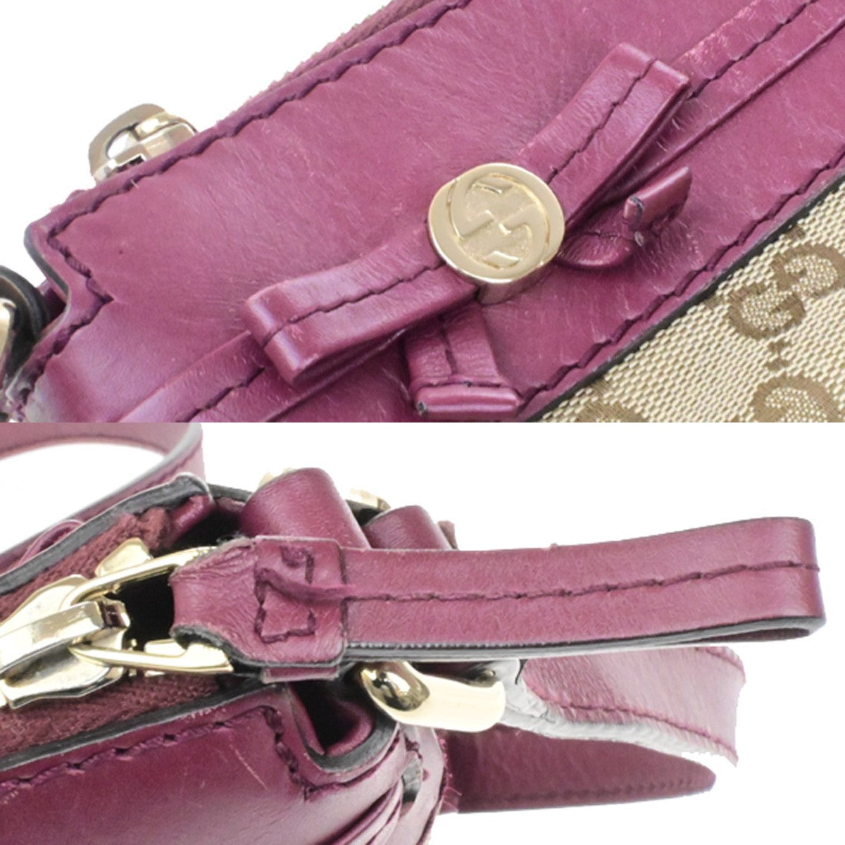 GUCCI Logo GG Pattern Crossbody Shoulder Bag Canvas Leather Brown Red 83YH164