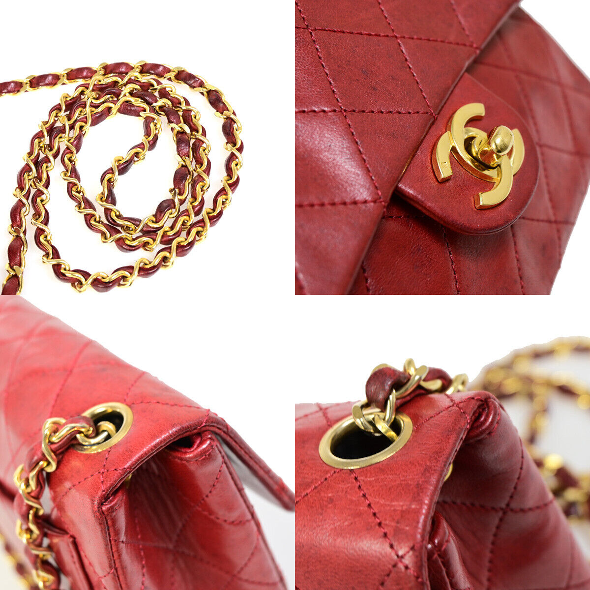 CHANEL CC Mini Matelasse Chain Shoulder Bag Leather Red GHW Vintage 629RJ920