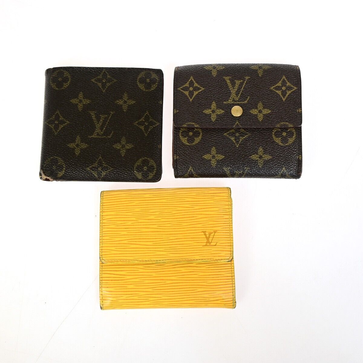 LOUIS VUITTON Logo 3 Set Bifold Wallet Monogram Epi Leather Brown Yellow 64KA308