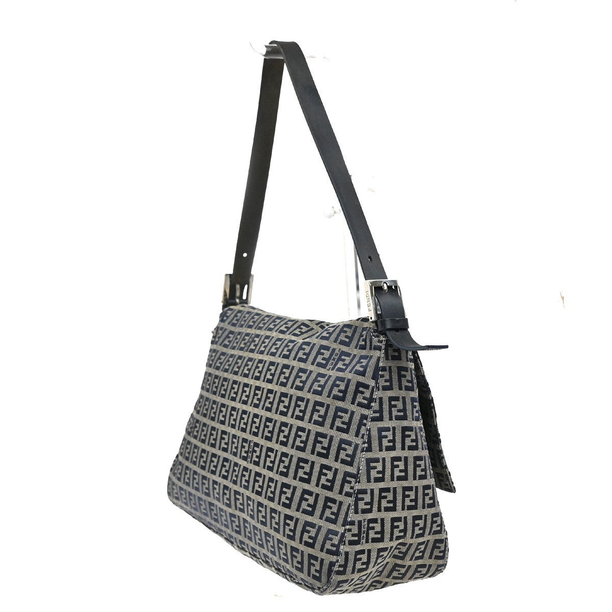 FENDI Mamma bucket Zuccino Shoulder Hand Bag Canvas Leather Navy Italy 79MA143