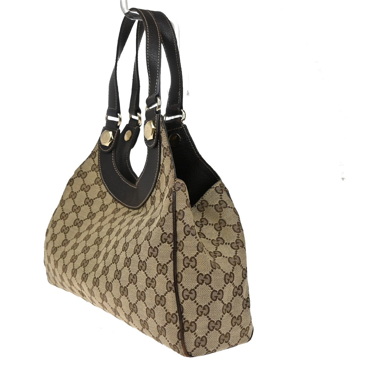 GUCCI Logo GG Pattern Shoulder Bag Canvas Leather Brown GHW Italy 76YH745
