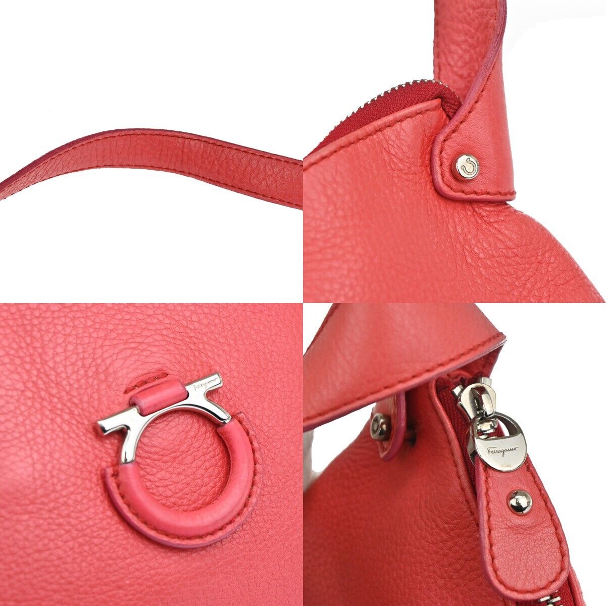 SALVATORE FERRAGAMO Gancini Shoulder Hand Bag Leather Pink Silver Italy 60EA597