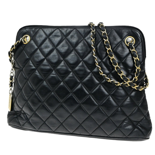CHANEL CC Logo Matelasse Chain Shoulder Bag Leather Black GHW Vintage 10RK661