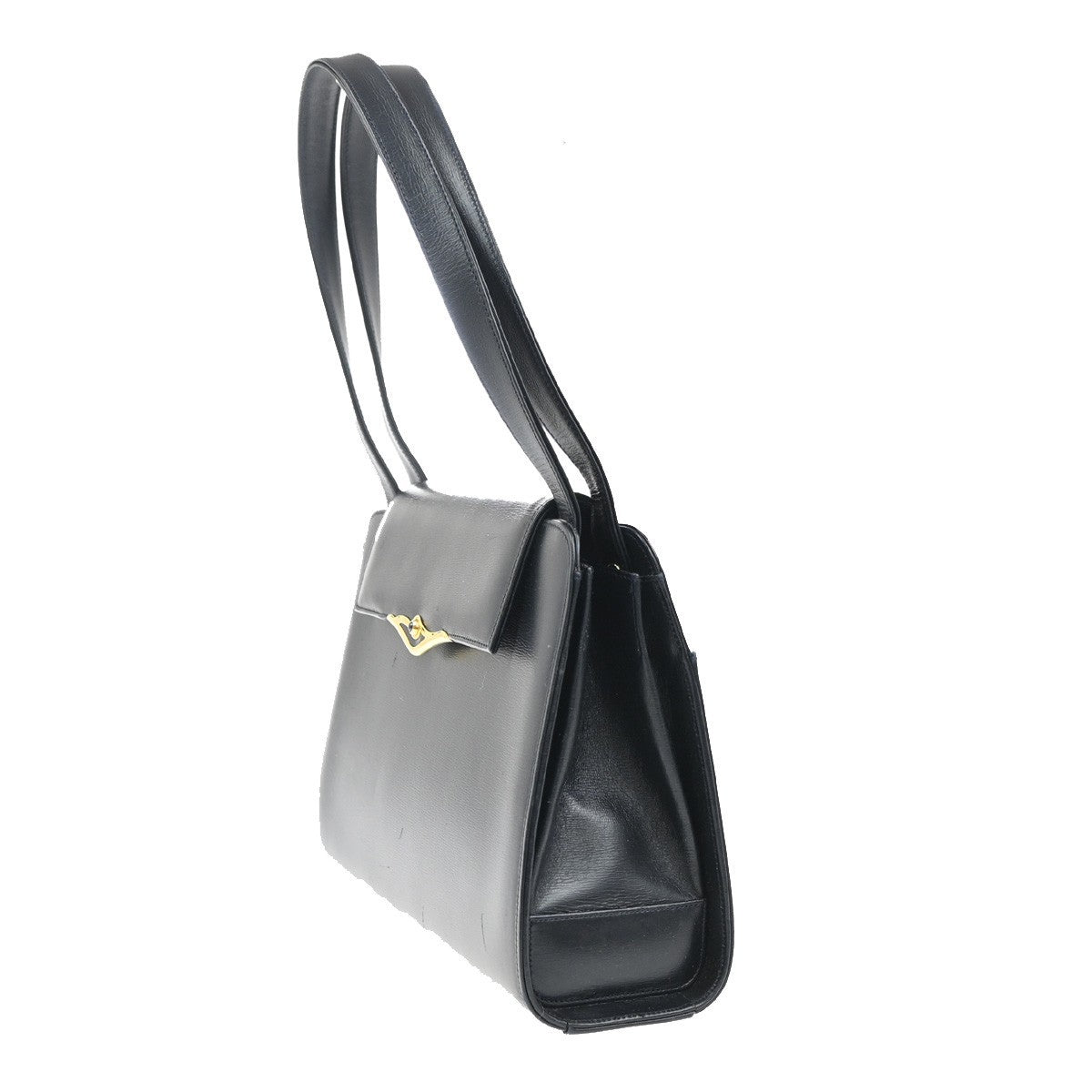 CARTIER Logo Sapphire Line Shoulder Hand Bag Leather Navy France GHW 38MA402