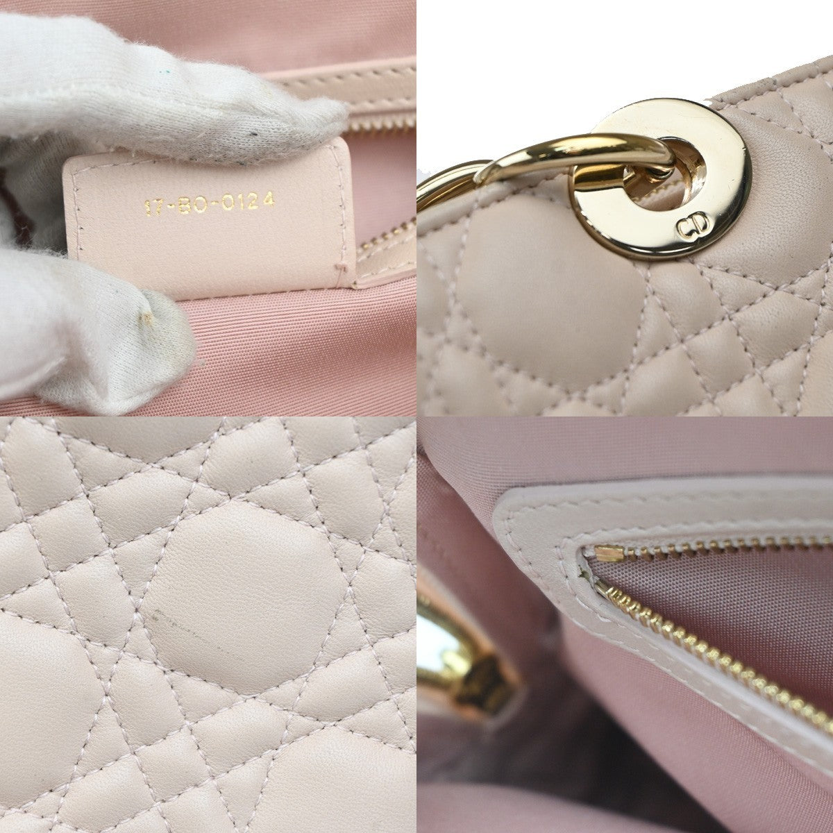 CHRISTIAN DIOR Logo Cannage Chain Shoulder Bag Leather Pink GHW Italy 689RL954